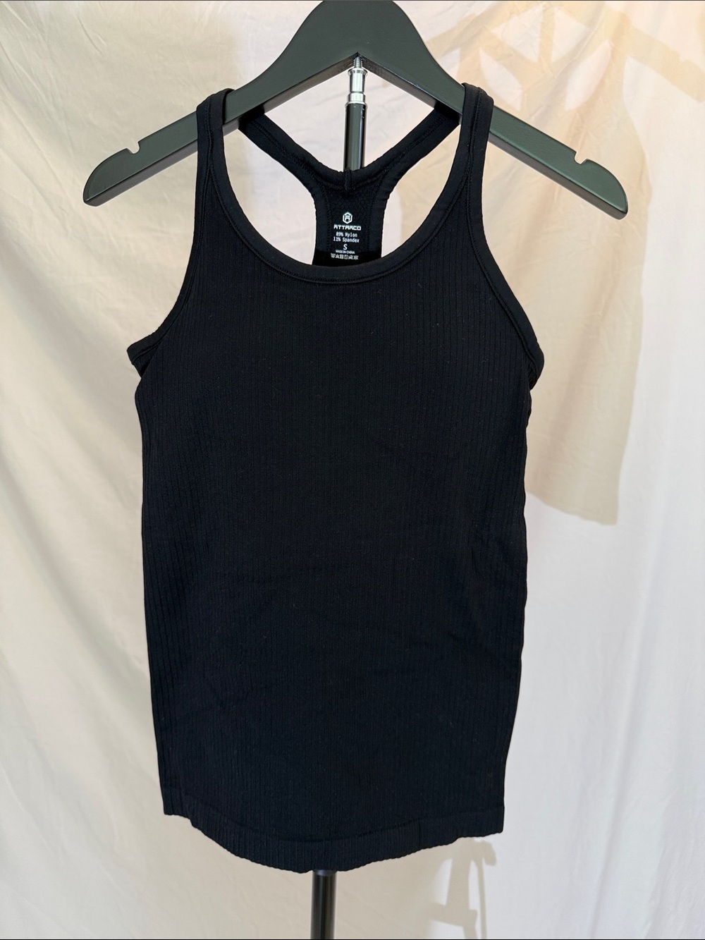 Black Ribbed Racerback Tank Top - Athletic Fit
Padded